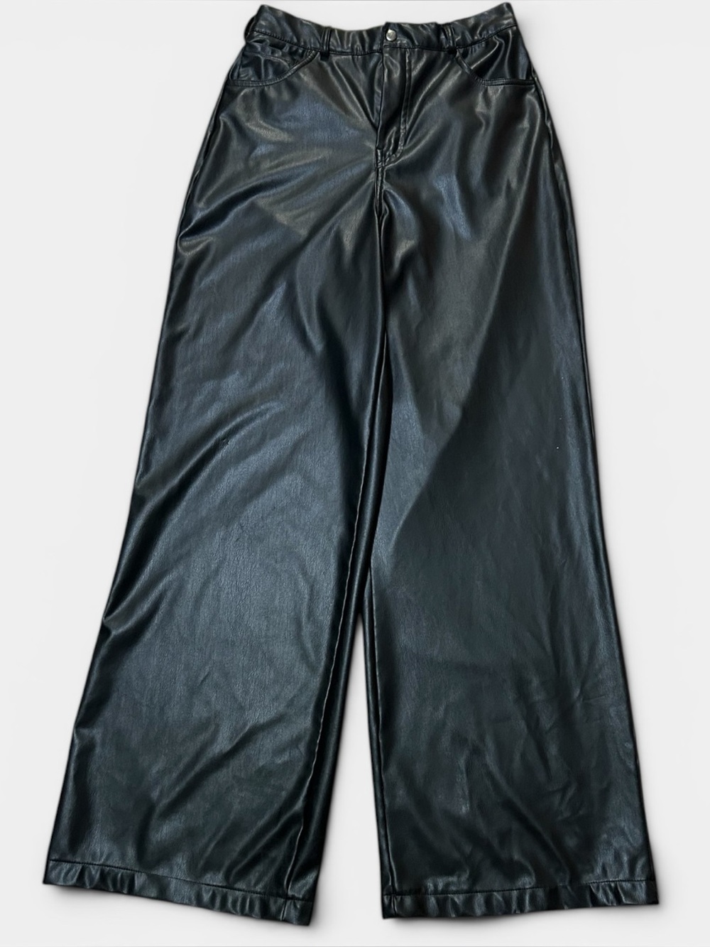 Nasty Gal Faux Black Leather Wide Leg High Waisted Pants Size 8